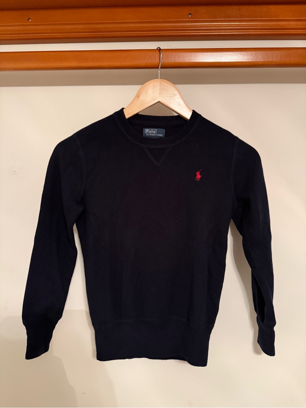 Ralph Lauren Navy Crewneck Sweater with Red Pony Embroidery